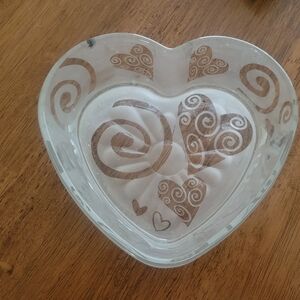 Glass Heart Decorative Bowl in Clear with Brown Heart Accents